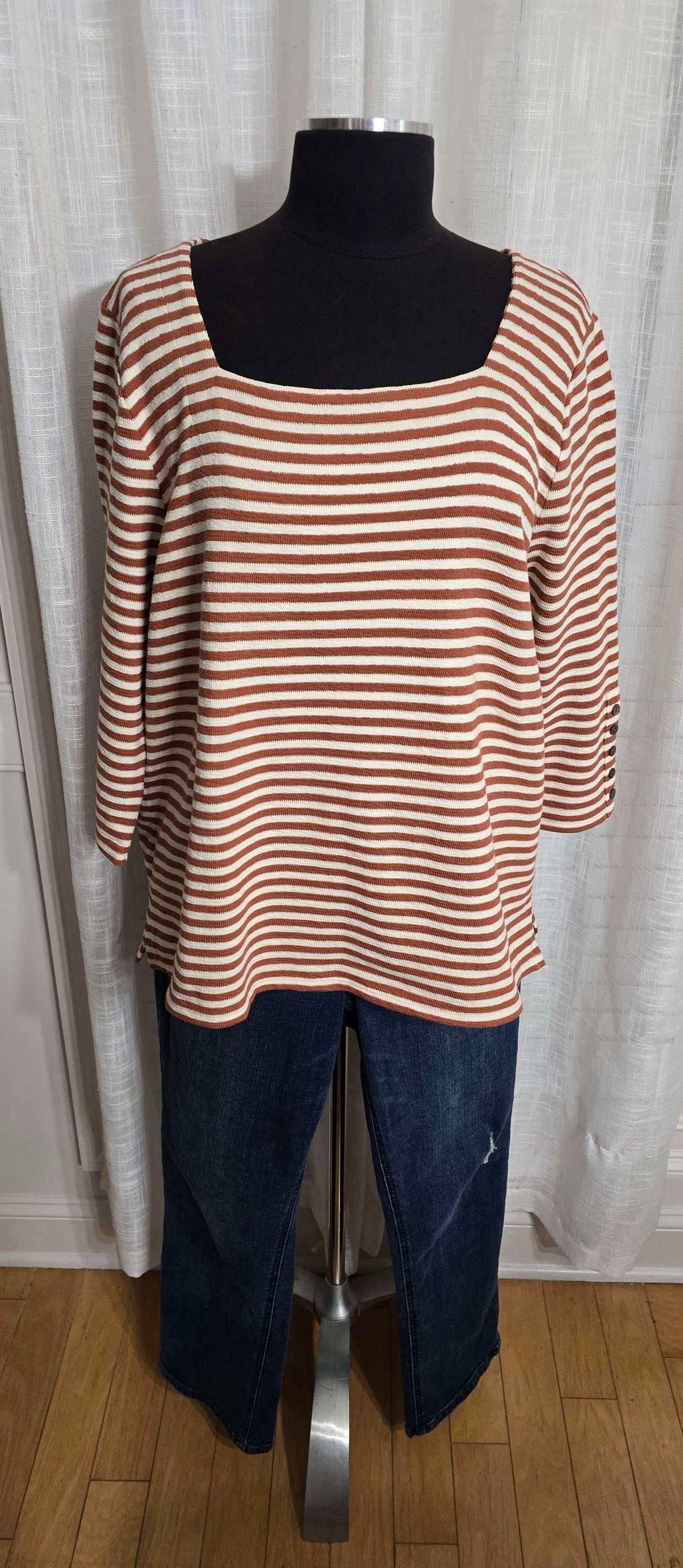 J. Jill Striped Square Neck Top Sz XL