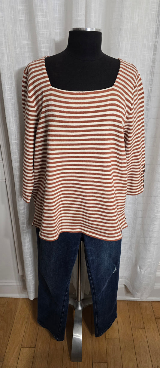 J. Jill Striped Square Neck Top Sz XL