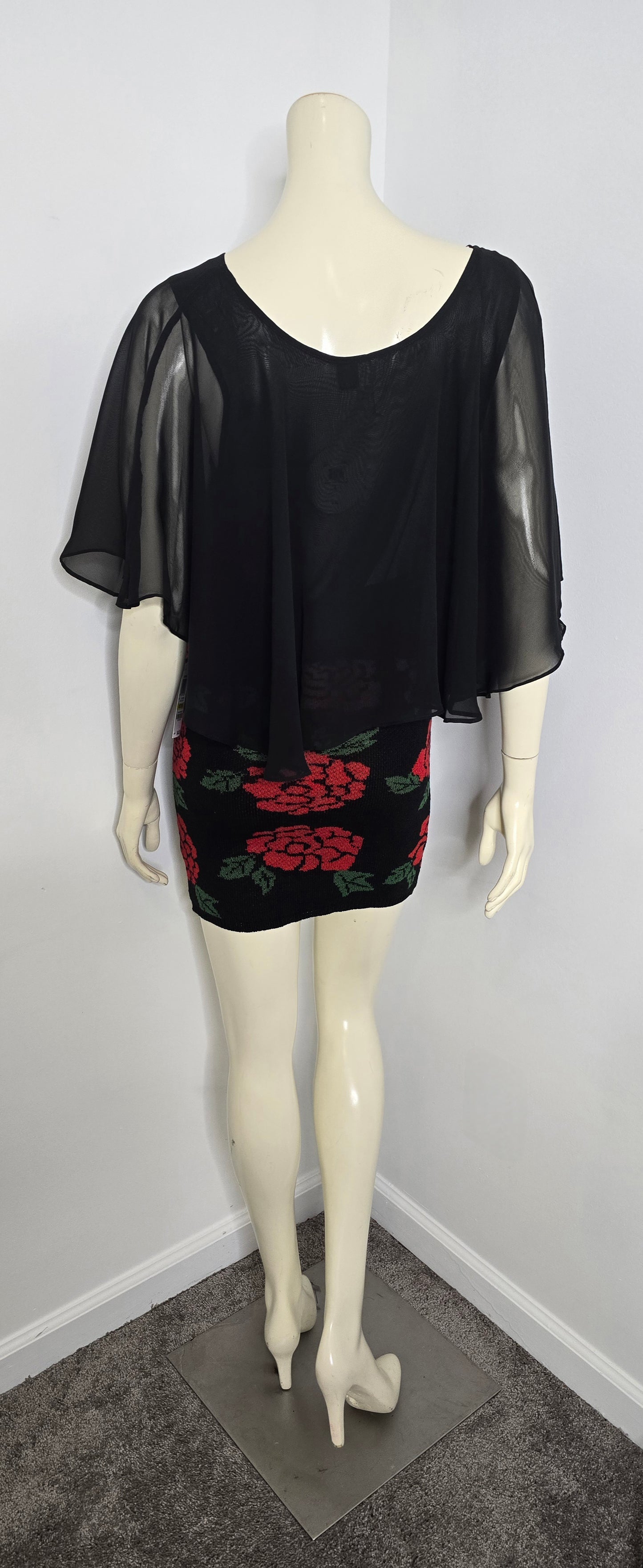 Love By Design Flowy Bat Wing Black Sheer Top Sz L