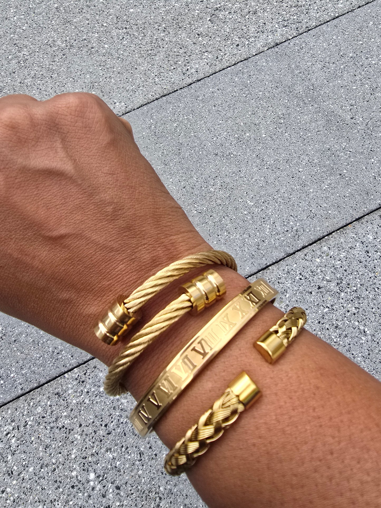 Roma Luxe Trio Stainless Steel & Gold Bracelet Set