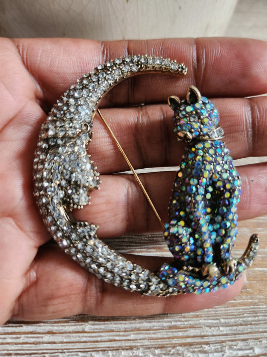 Moon & Cat Brooch