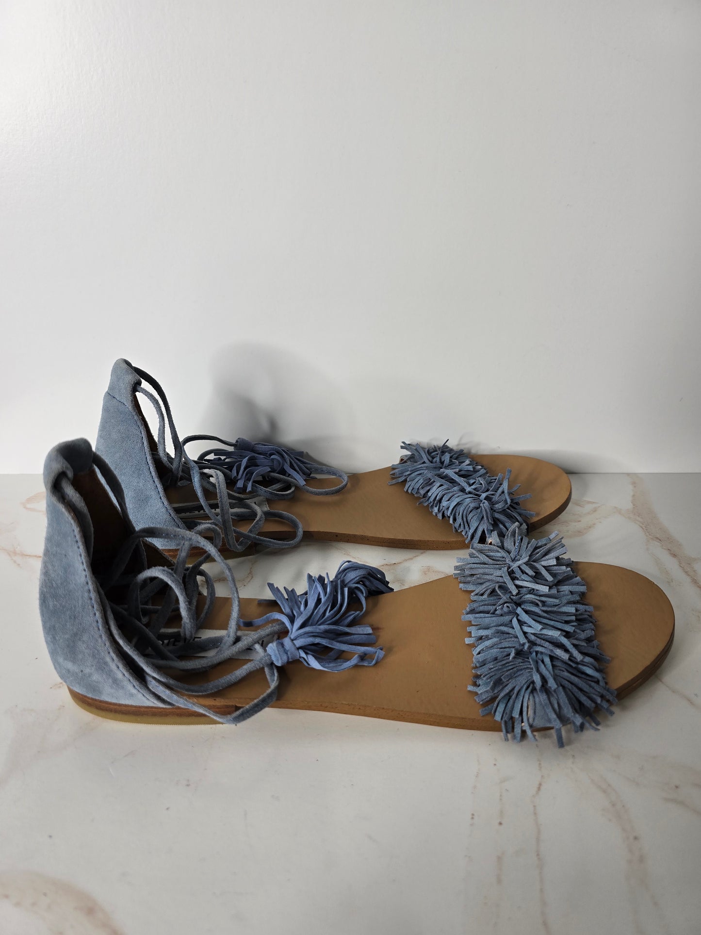 Steve Madden Blue Suede Fringe Sandals Sz 10