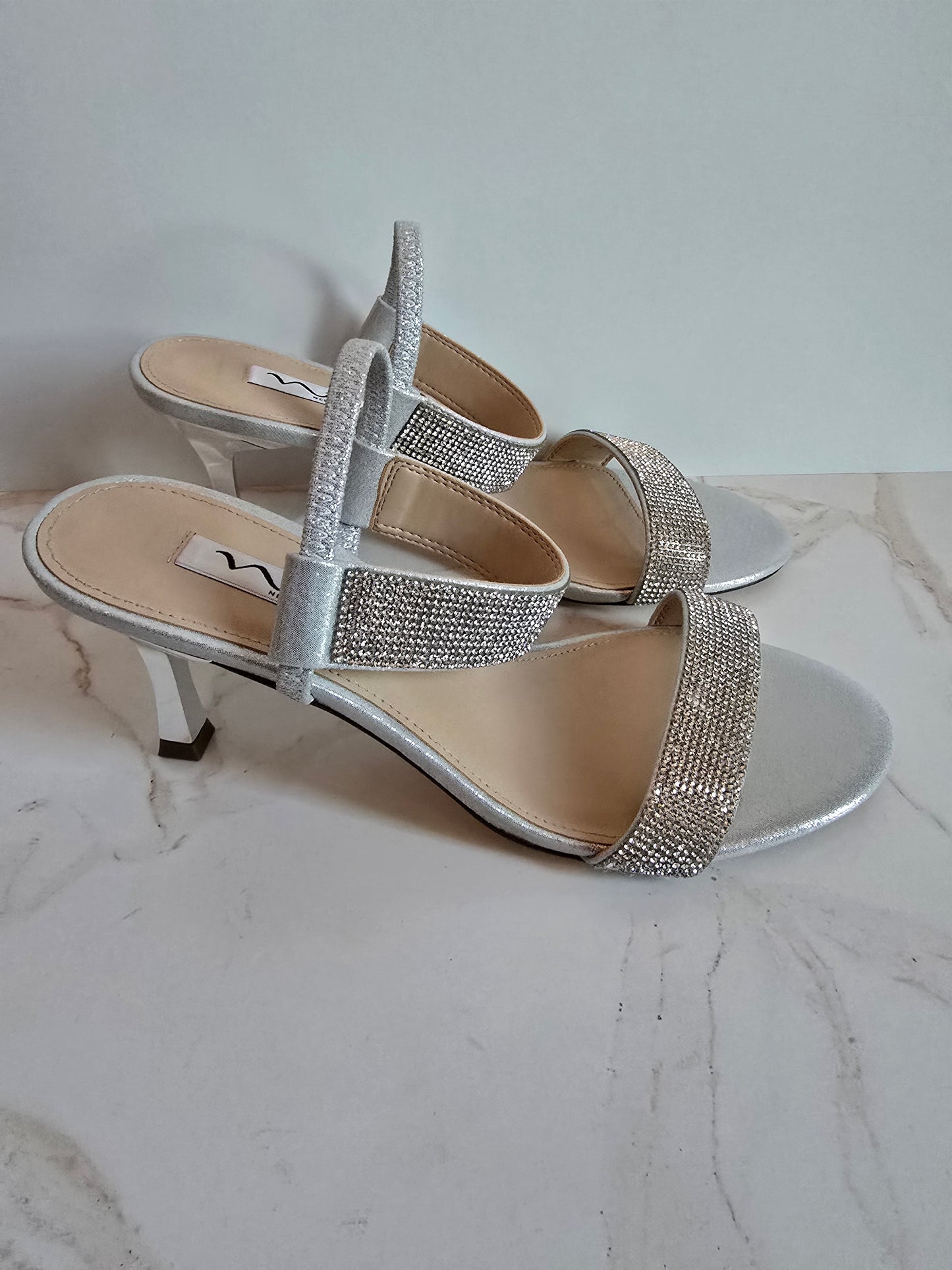 Nina Silver Bling Kitten Heels Sz 8.5M