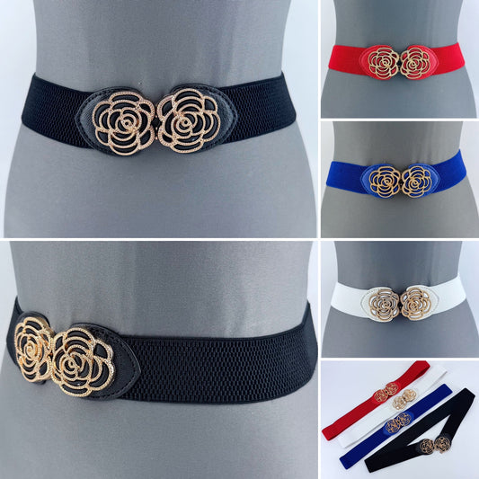 Red Flower Buckle Stretch Belt Fits Up To Sz 2X