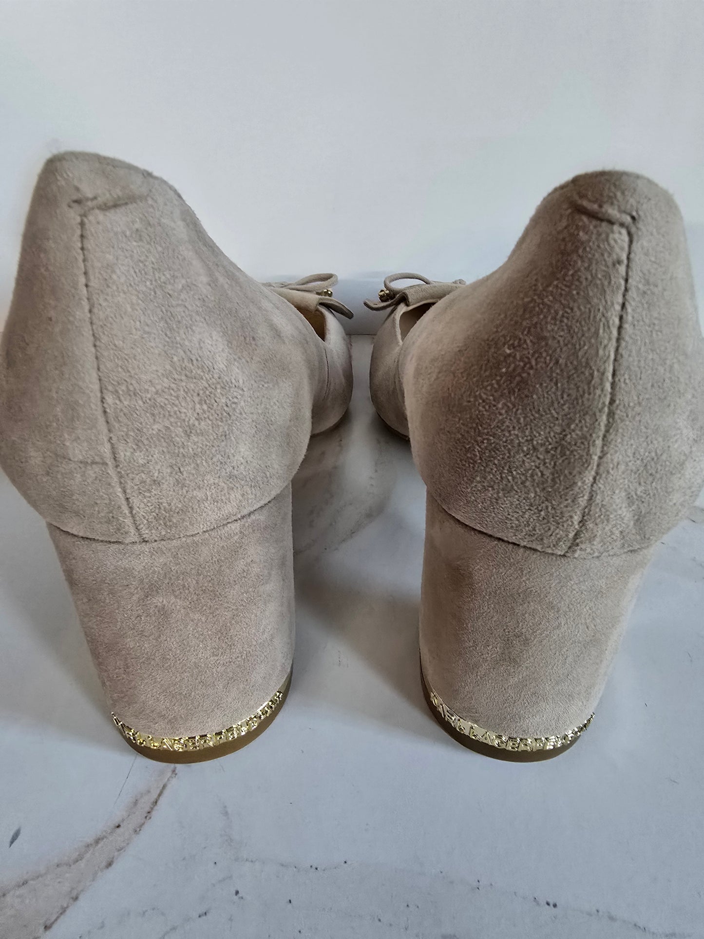 Karl Lagerfield Suede Block Heel Sz 8