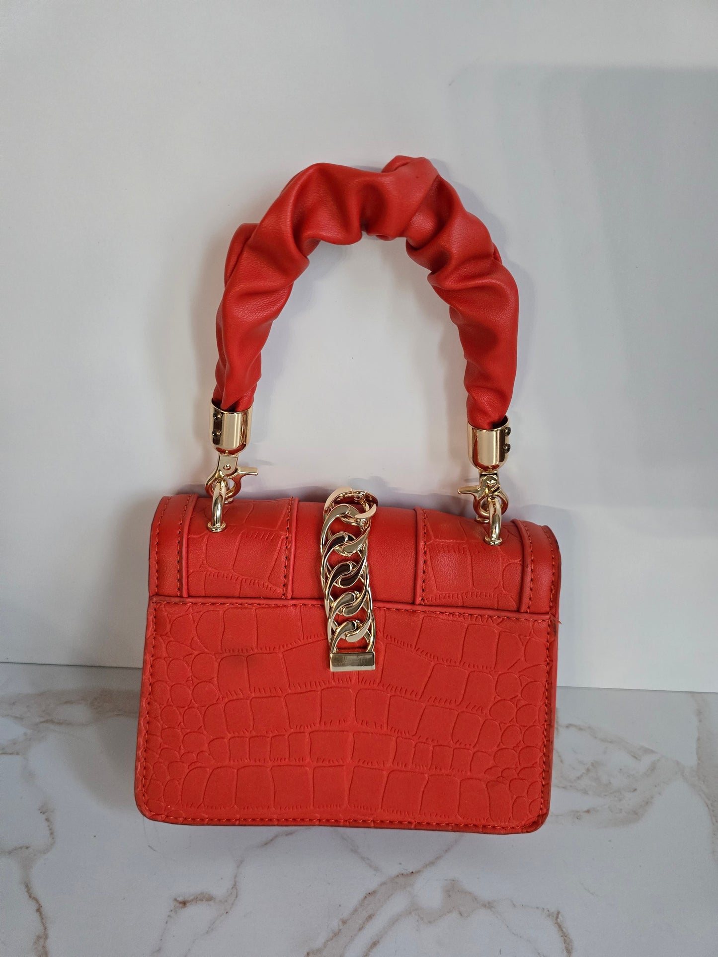 Orange Faux Skin Mini Handbag