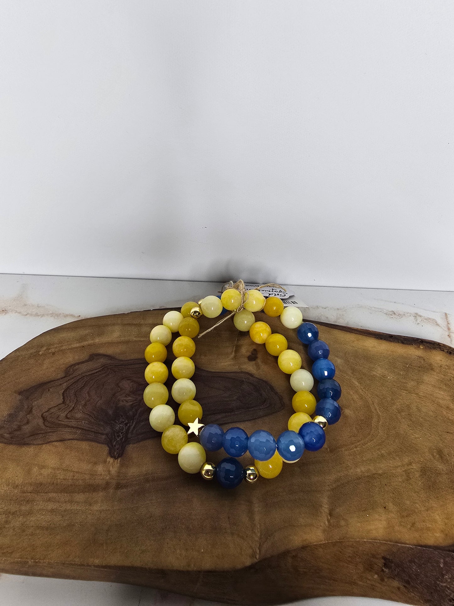 Yellow Jade & Blue Sapphire Crystal Bracelet Set