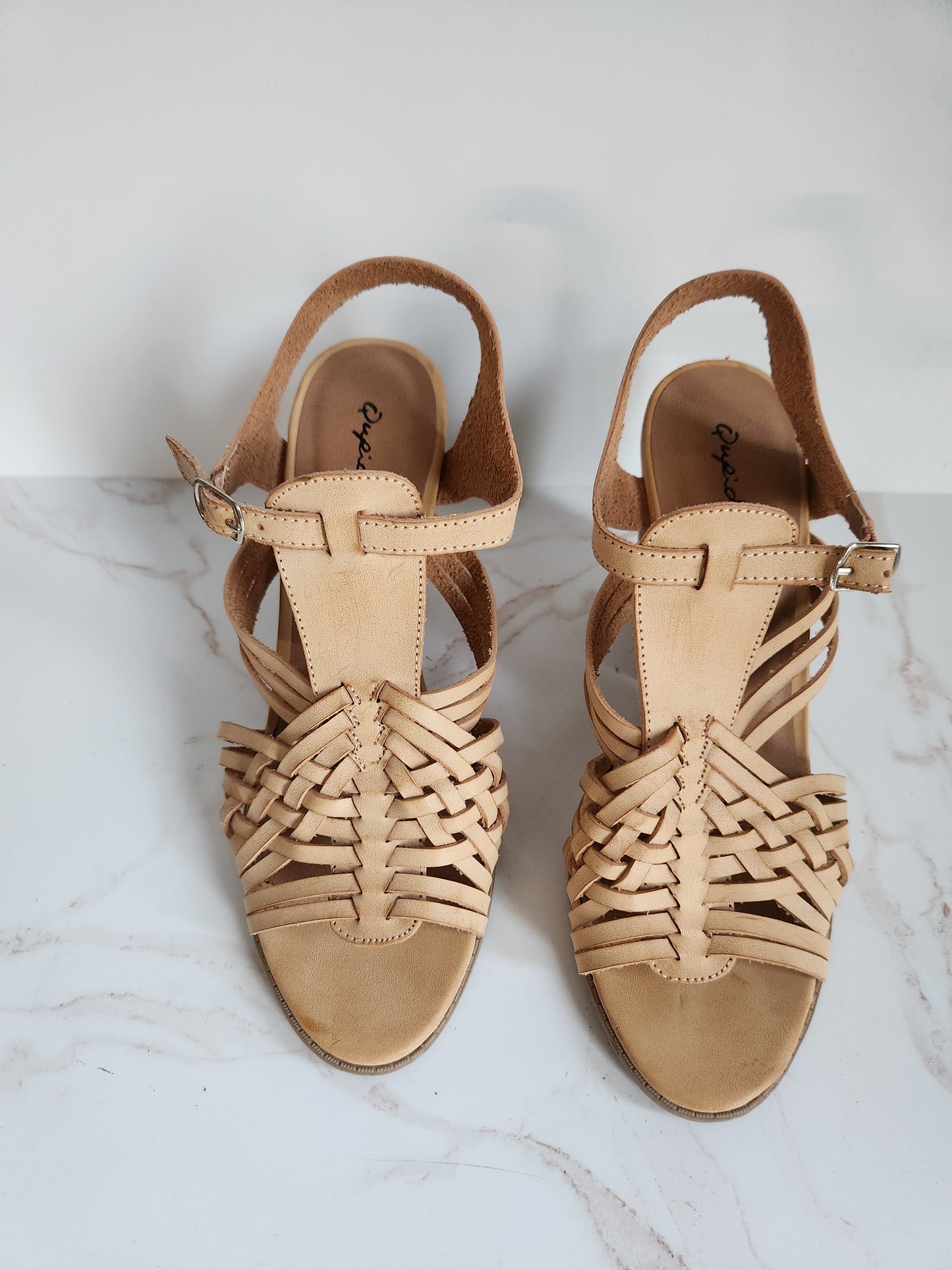 Qupid Leather Block Heel Sandals Sz 10