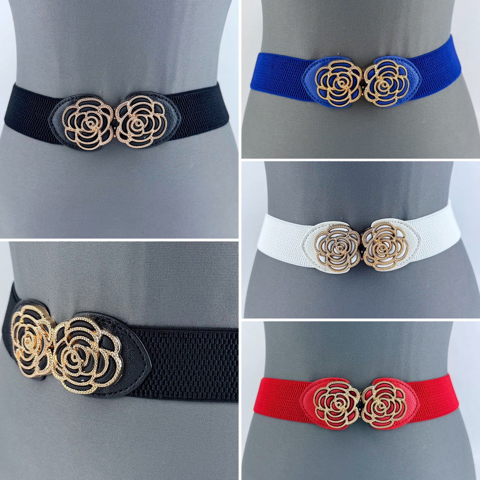 Red Flower Buckle Stretch Belt Fits Up To Sz 2X