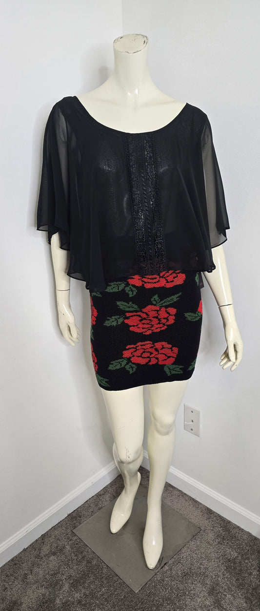 Love By Design Flowy Bat Wing Black Sheer Top Sz L