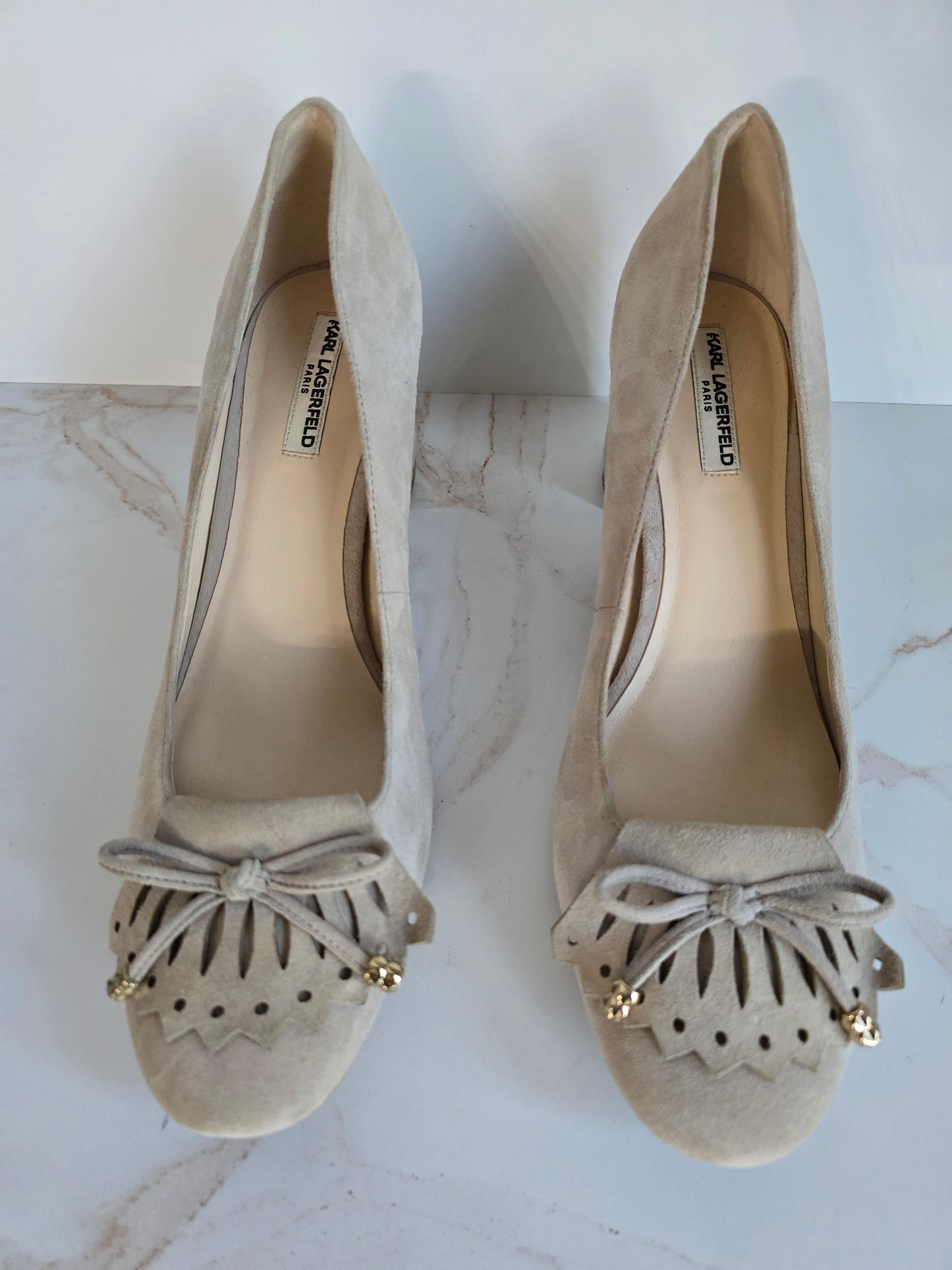 Karl Lagerfield Suede Block Heel Sz 8