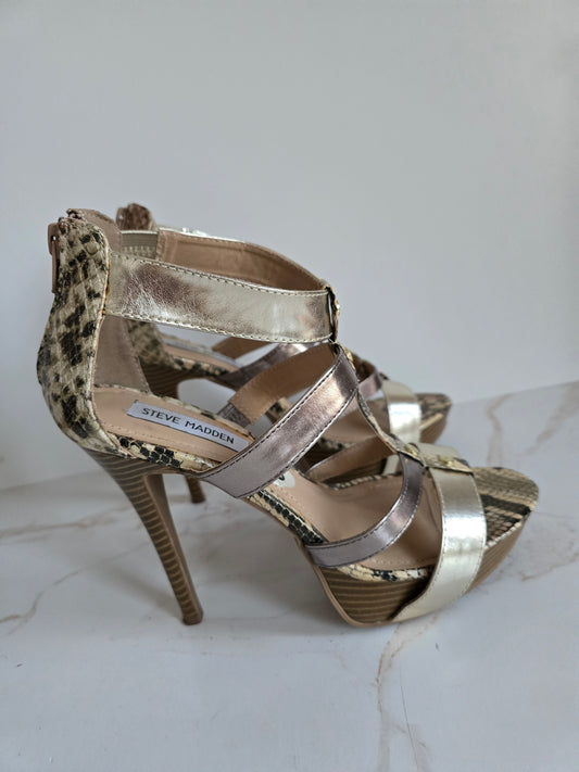 Steve Madden Possh Gold Metallic & Snakeskin Platform Stilettos Sz 8.5