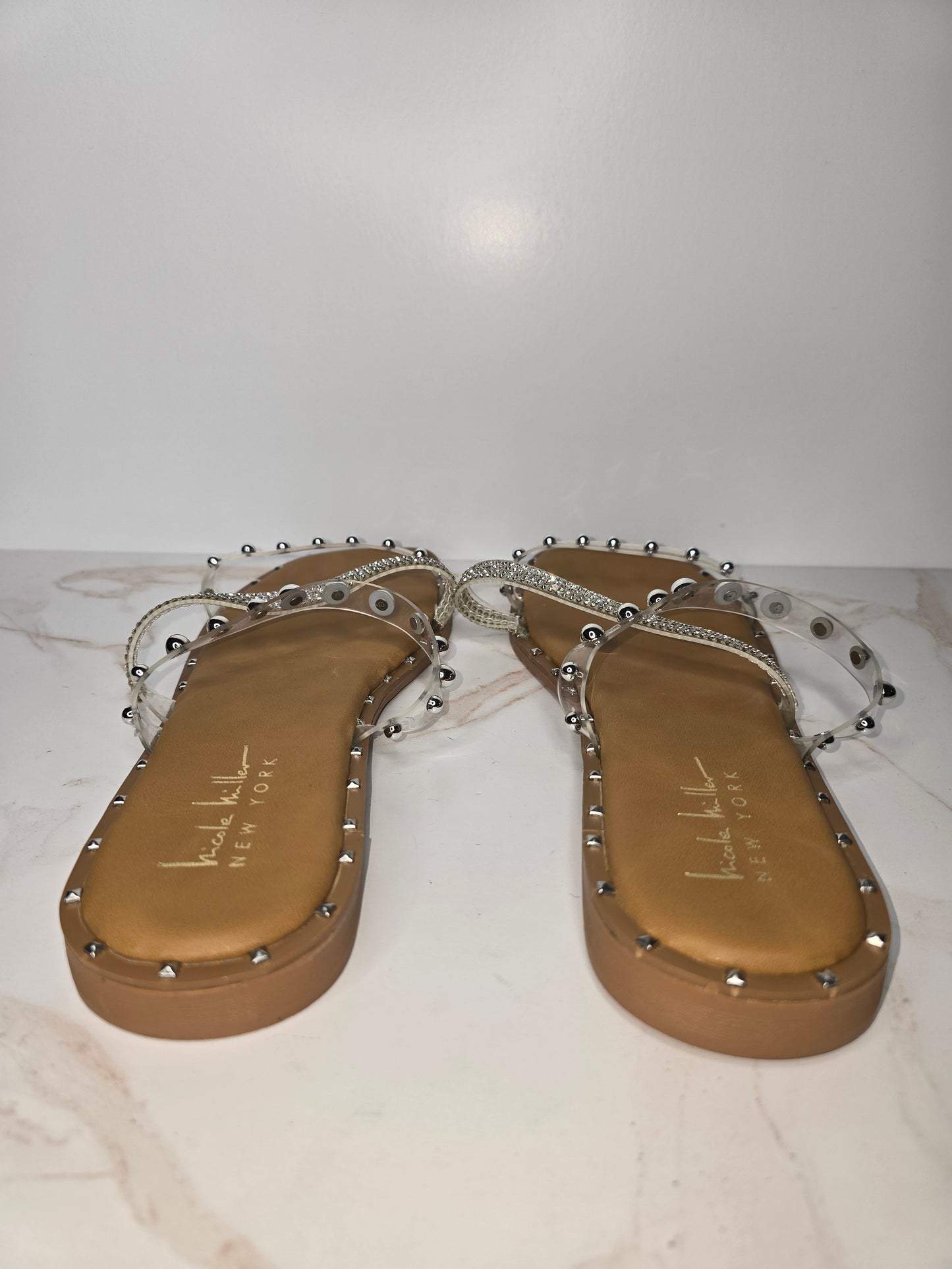 Nicole Miller Studded Clear Flat Sandals Sz 8