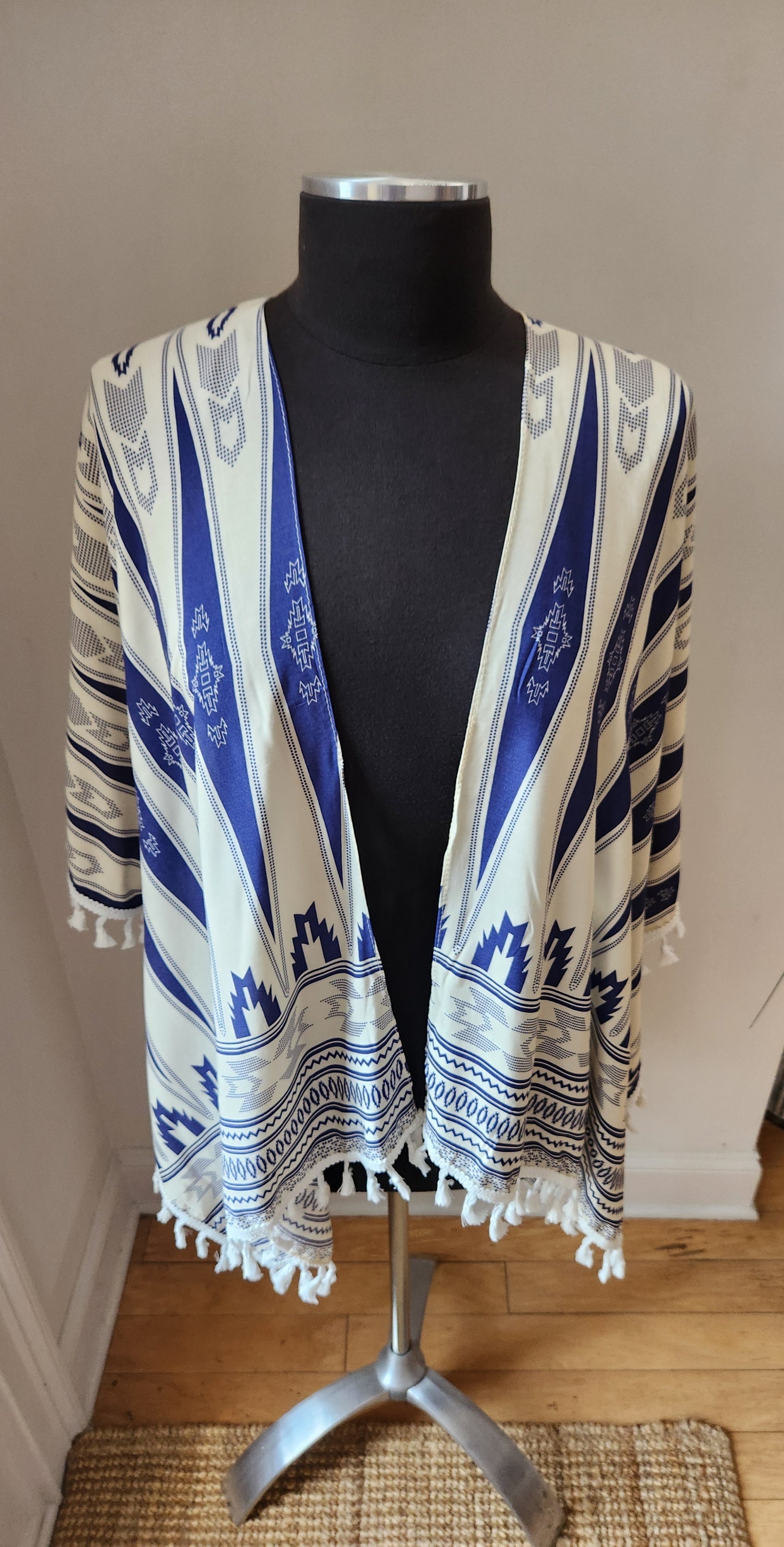 Blue & Cream Tassel Duster One Size