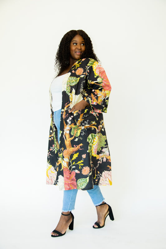 Tropicale Black Kimono