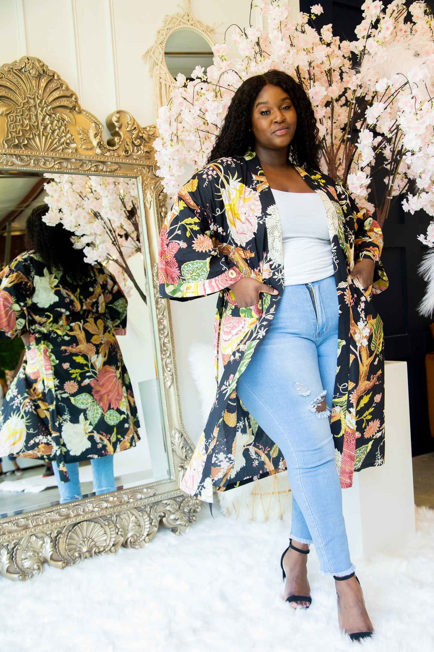 Tropicale Black Kimono