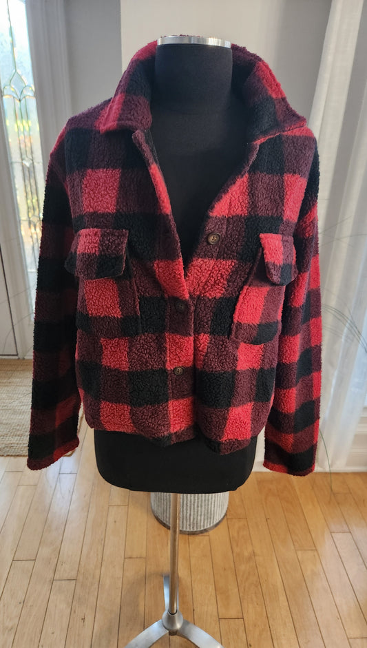 Love & Fire Plaid Fleece Crop Jacket Sz XL