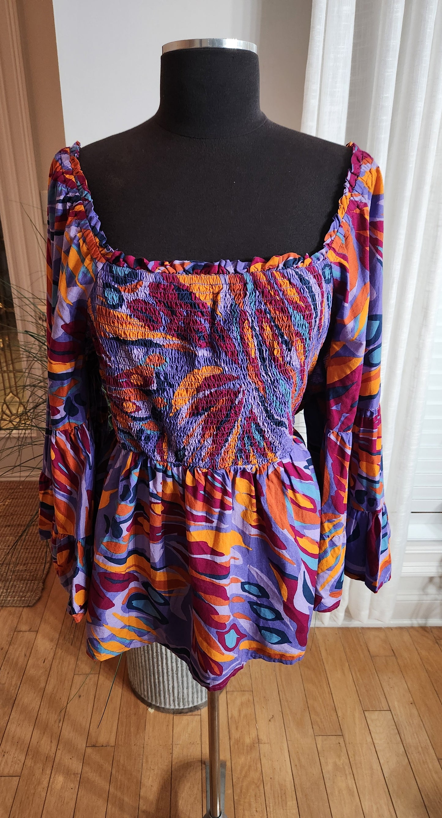 Terra & Sky Flared Sleeve Top Sz 2X