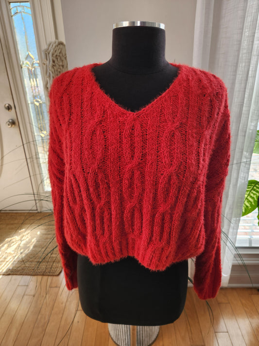 Cupcake Cropped Red Fuzzy Sweater Sz XL