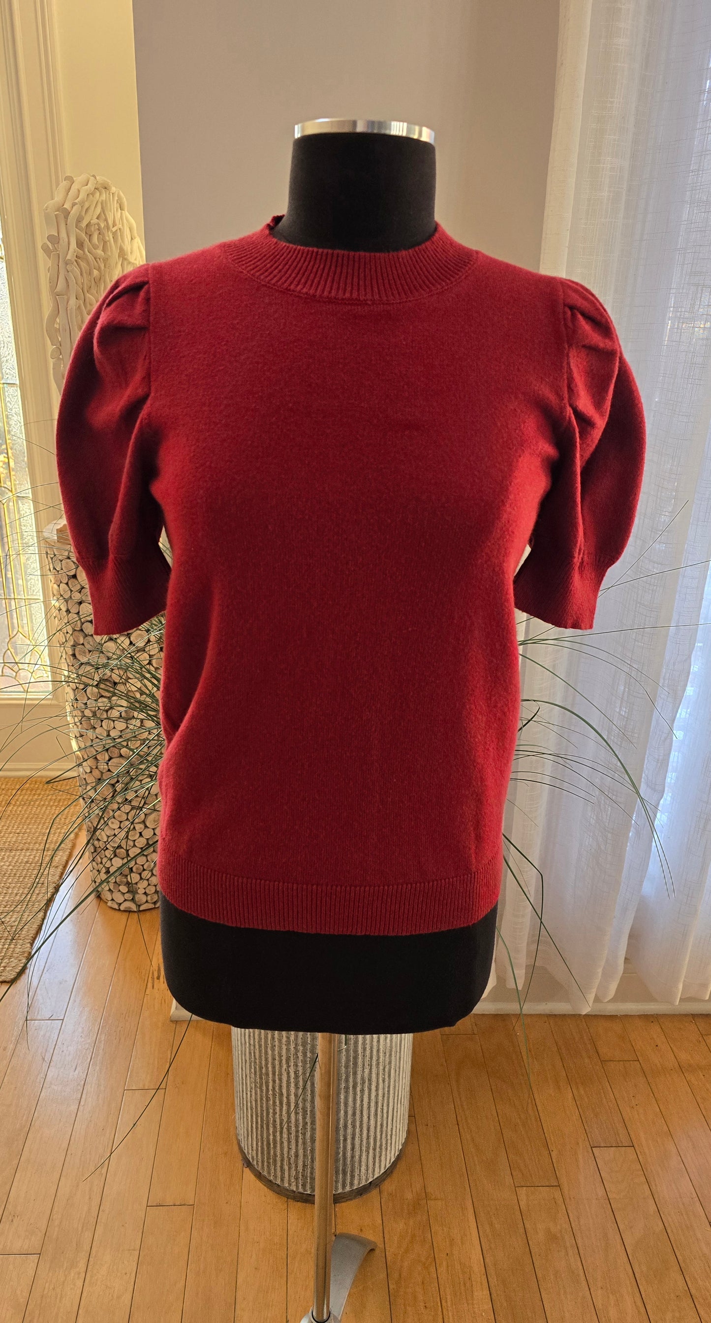 Puffed Short Sleeve Sweater Burgundy Sz S