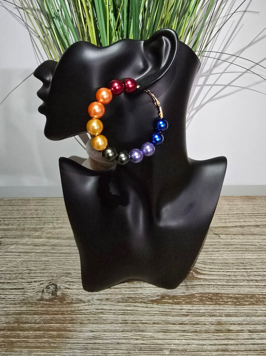 Rainbow Pearl Hoop Earrings