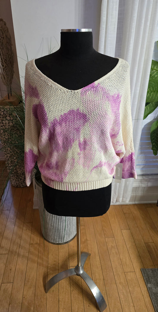 Chicos's Printed V-Neck Tape Yarn Pullover Sweater Sz M