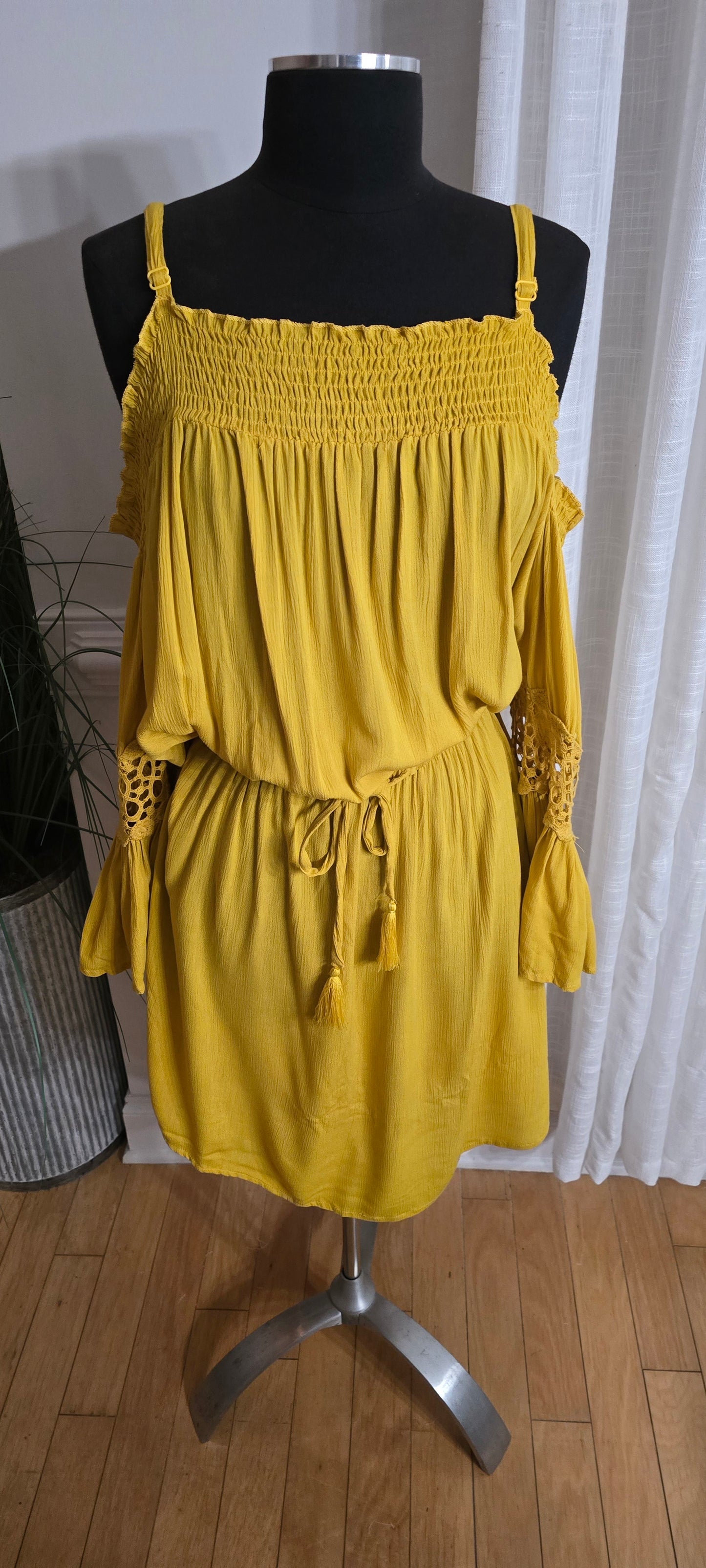 Indulge Mustard Cold Shoulder Dress Sz 3X