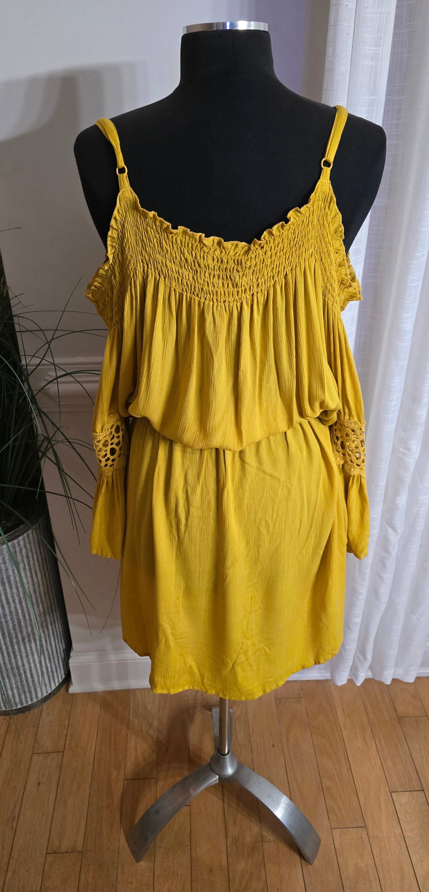 Indulge Mustard Cold Shoulder Dress Sz 3X