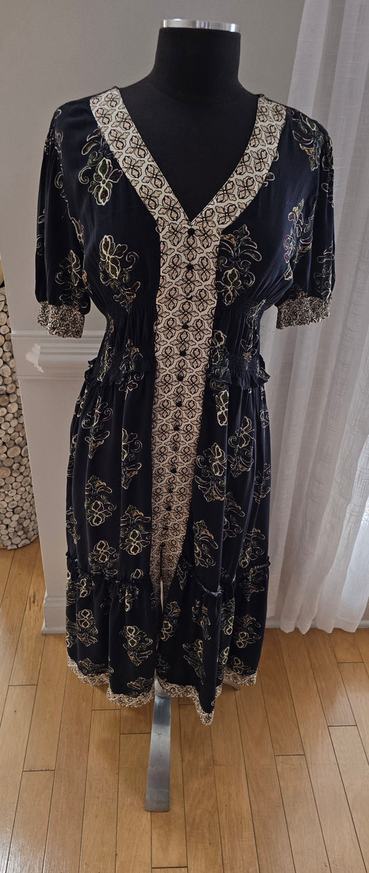 Lapis Boho Prairie Tiered Midi Dress Sz M