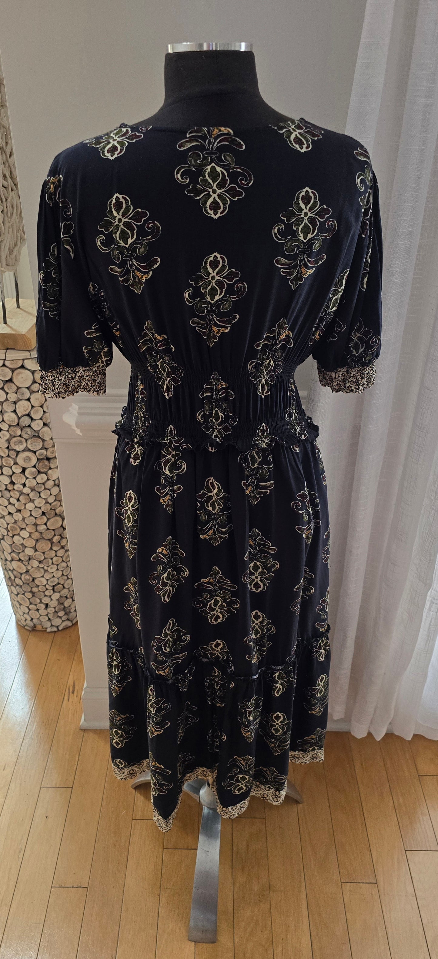 Lapis Boho Prairie Tiered Midi Dress Sz M