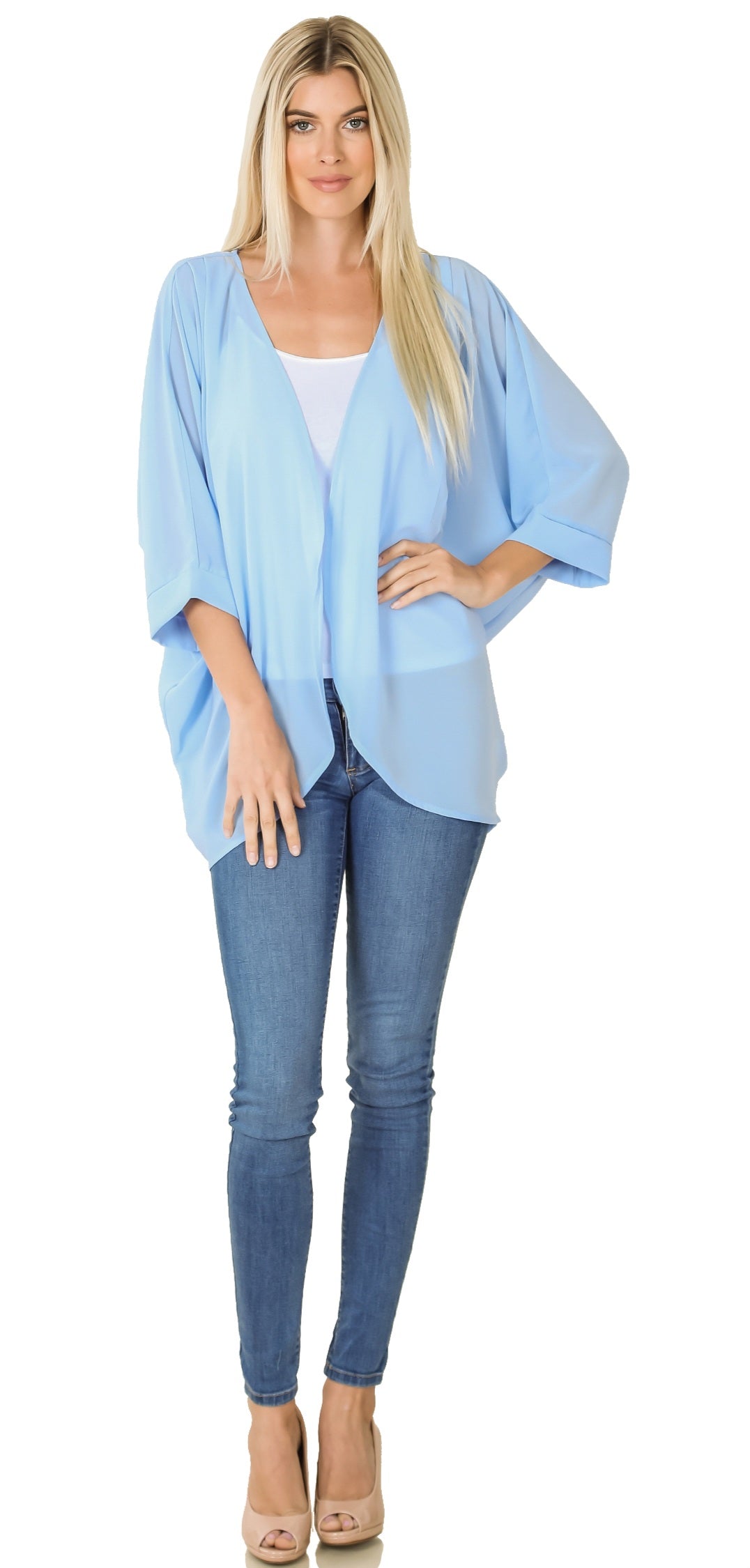 Chiffon Orange Kimono With Shoulder Pleat