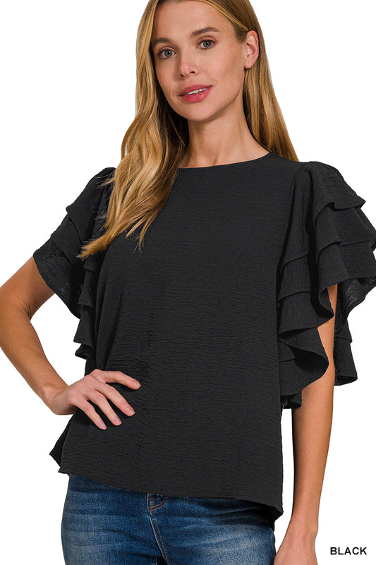 Amara Ruffle Sleeve Blouse Black
