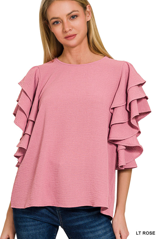 Amara Ruffle Sleeve Blouse Rose
