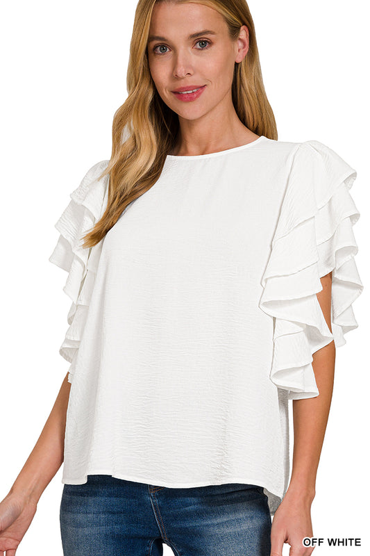 Amara Ruffle Sleeve Blouse Off-White