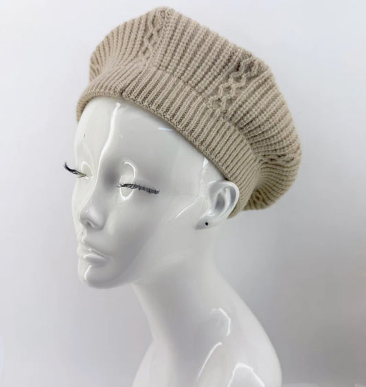 Tan Cableknit Tam Beret