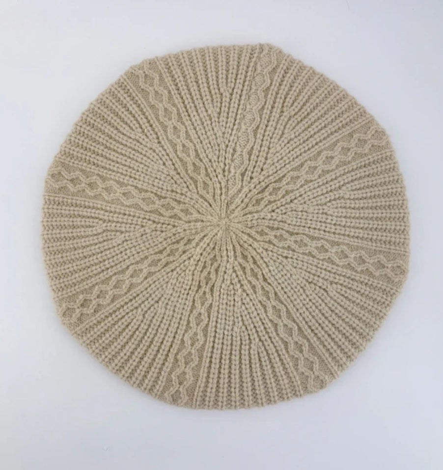 Tan Cableknit Tam Beret