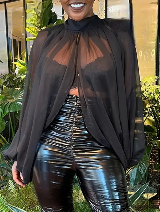 Sheer Open Blouse Fits Up To XL