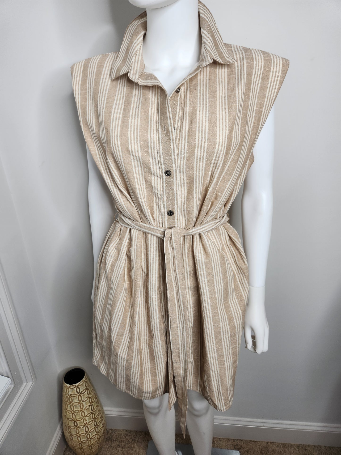 Aakaa Striped Linen Dress/Tunic Sz M