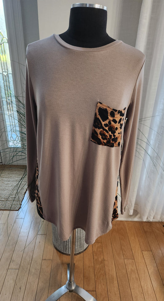 Zenana Animal Print Panel Top