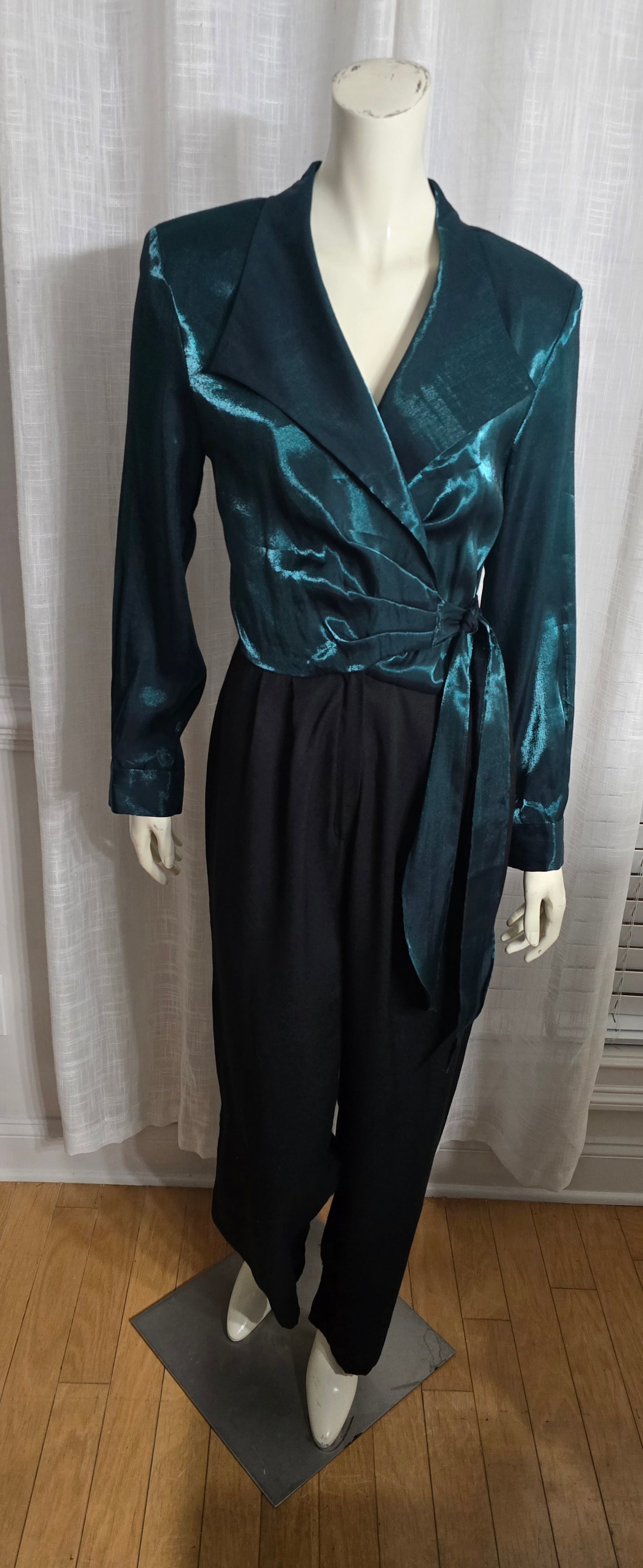 Green & Black Wrap Dressy Jumpsuit Sz M