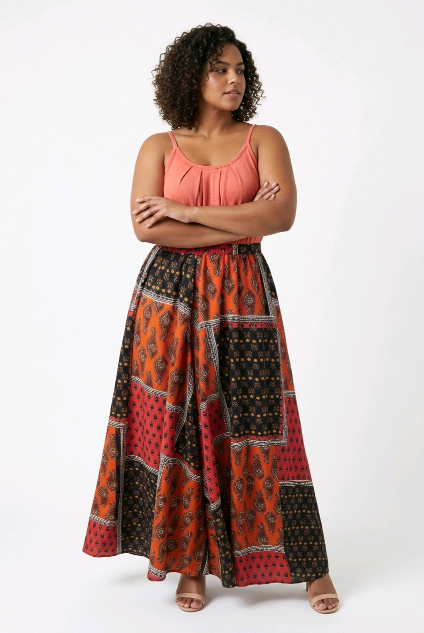 Mixed Print Maxi Skirt Sz L/XL