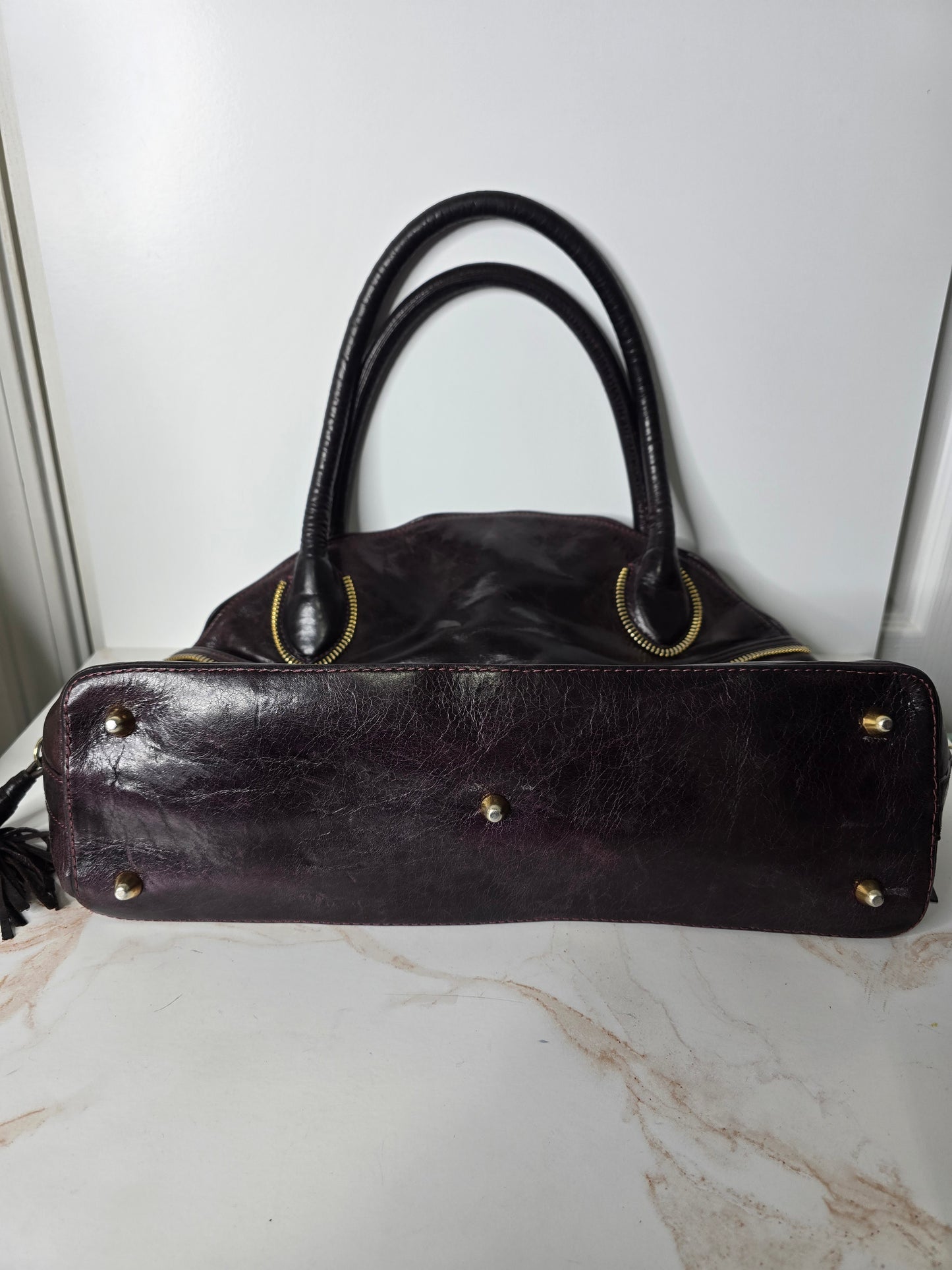 Zina Eva Eggplant Leather Handbag