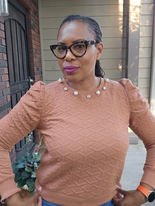Simply Southern Rust Quilted Embellished Sweater
