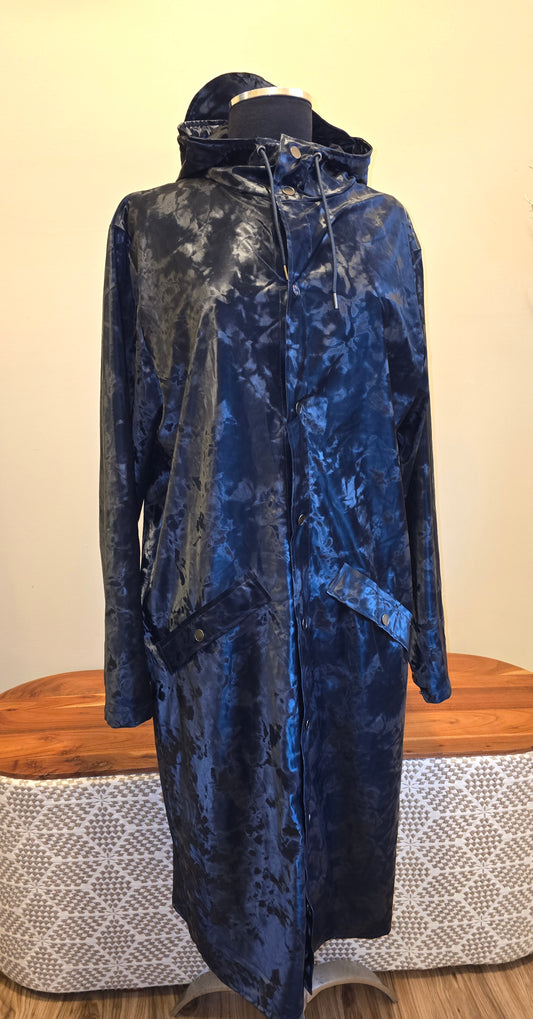 Rains Long Velvet Effect Waterproof Raincoat Sz M