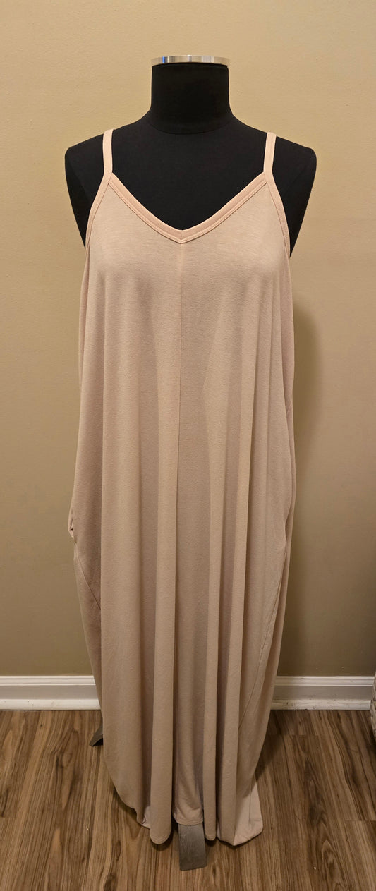 Spaghetti Strap Beige Maxi Dress Sz XL