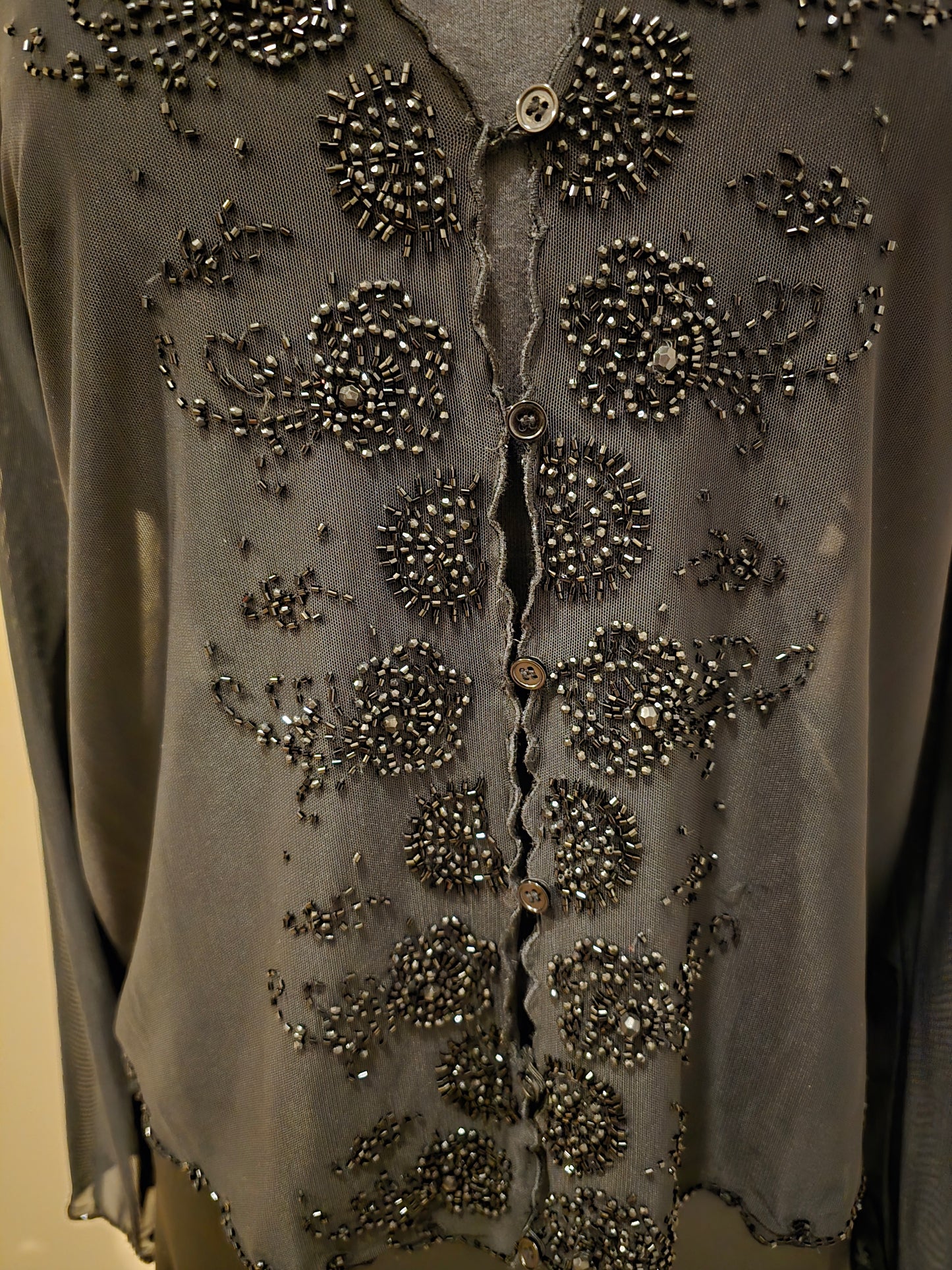 Clifford & Willis Beaded Sheer Black Blouse Sz L