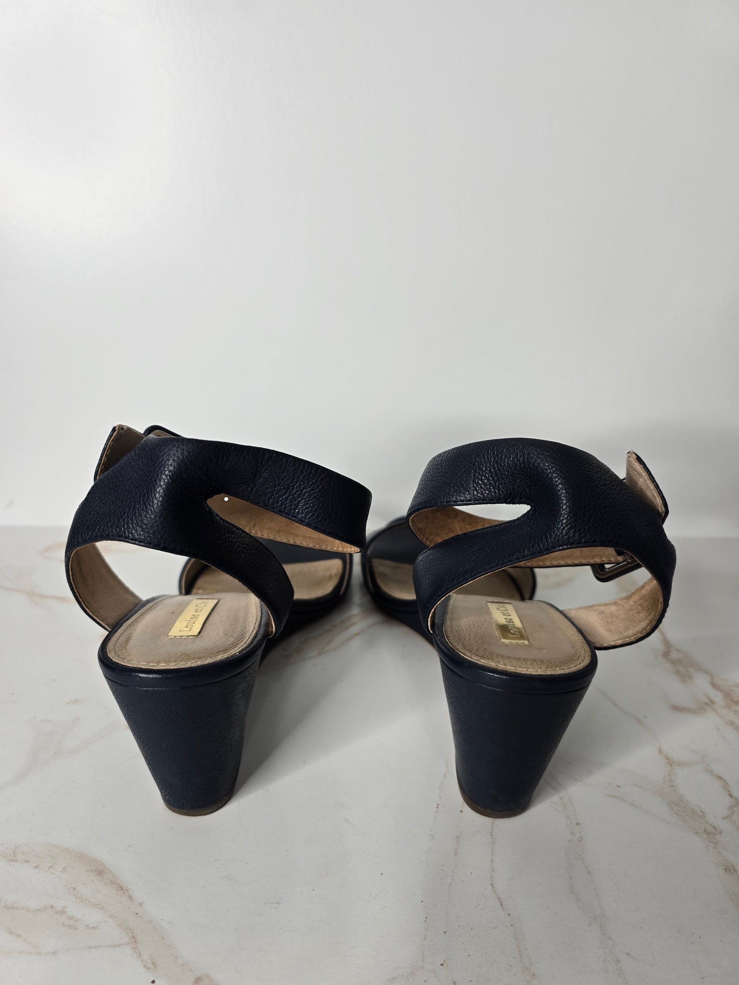 Louise et Cie Navy Leather Wedge Sandal Sz 11