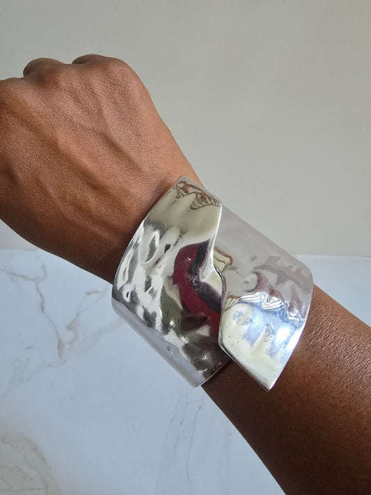 Overlapping Silver Hammered Cuff