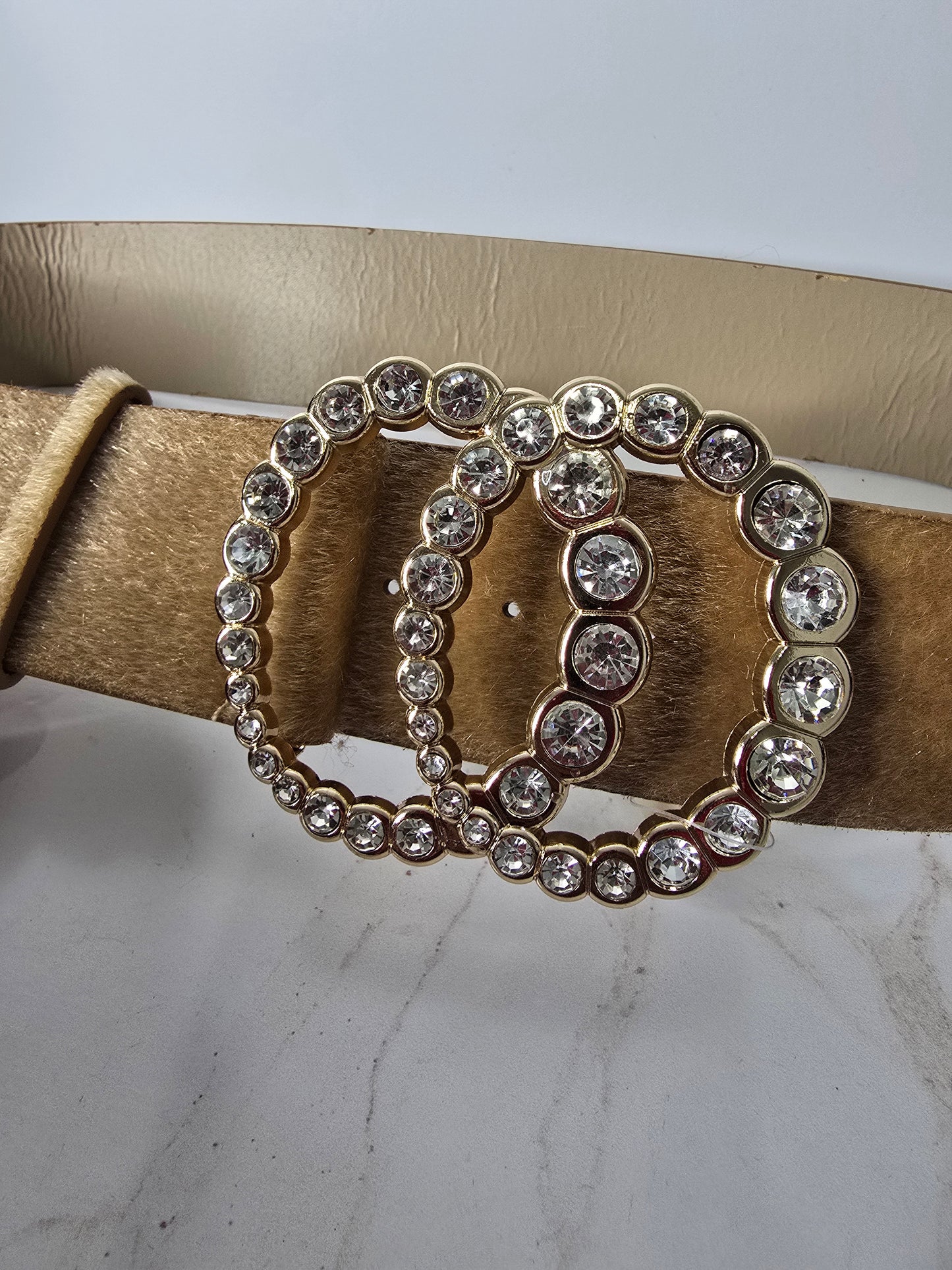 Bling Circles Faux Fur Belt fits Up To Sz 1X