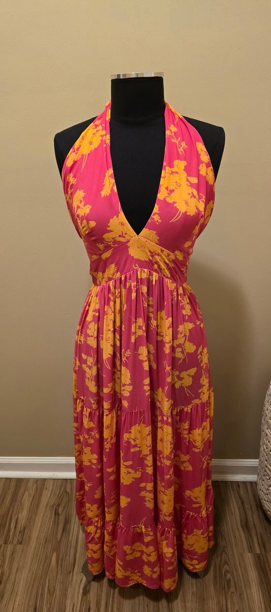 Fuchsia & Orange Halter Dress Sz 8